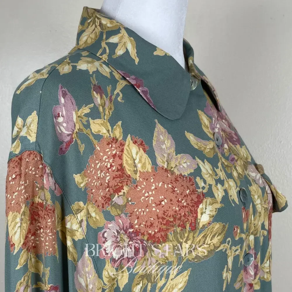 Rare Floral Top Green ALT ASO Phoebe Buffay Friends VTG 90s Made in USA